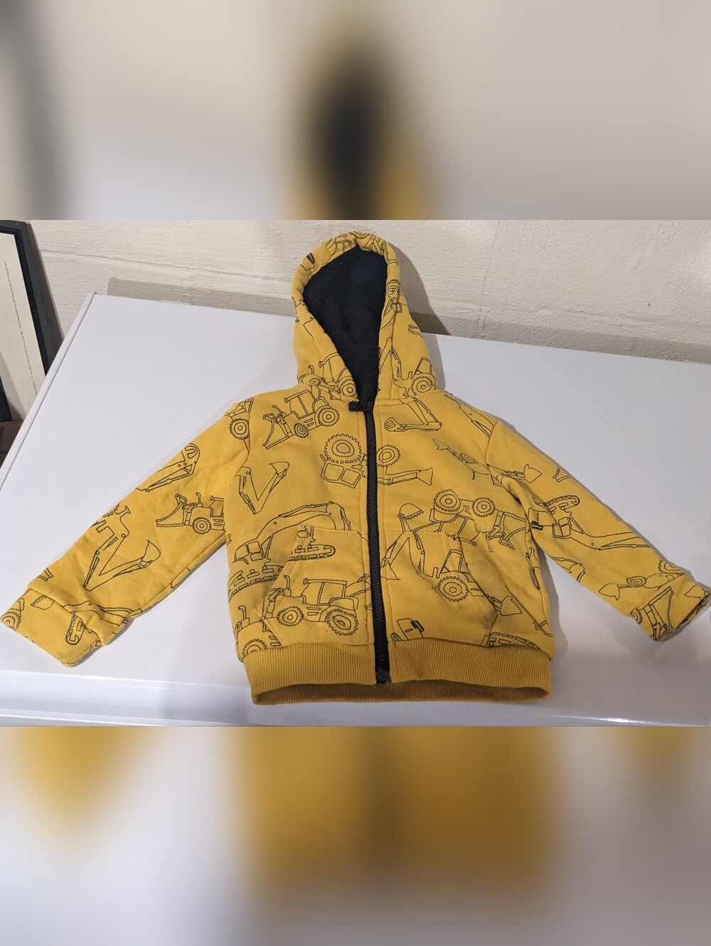 Yellow Trucks Fleece Hooded Kids Jacket with Construction Print Tractor Dirt